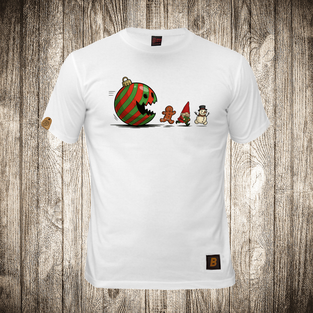 Muška majica bele boje sa motivom Pac Man - Božićna edicija muska majica boja bela slika pac man bozicna edicija