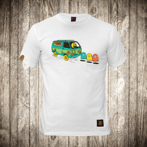 muska majica boja bela slika pac man kombi skubi du