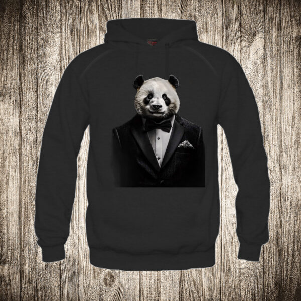 duks sa kapuljacom boja crna slika panda nosi smoking odelo