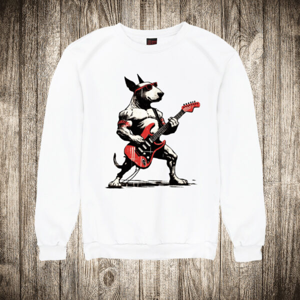 duks bez kapuljace boja bela slika pas gitarista buldog muzika