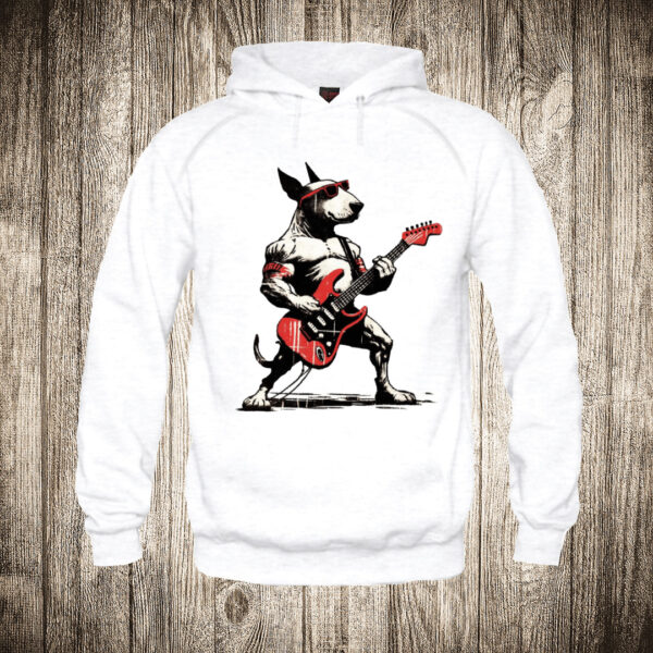 duks sa kapuljacom boja bela slika pas gitarista buldog muzika