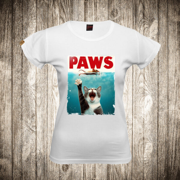 zenska majica boja bela slika paws jaws macka i mis