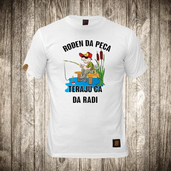 decija majica boja bela slika pecanje 3 rodjen da peca