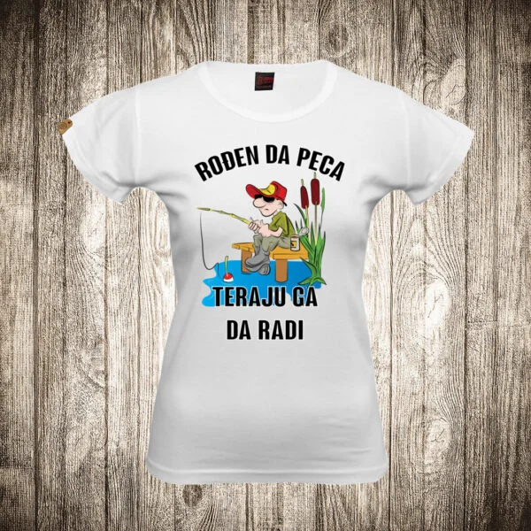 zenska majica boja bela slika pecanje 3 rodjen da peca