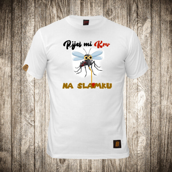 decija majica boja bela slika pijes mi krv na slamku komarac