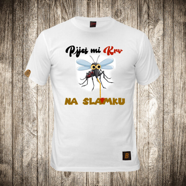 muska majica boja bela slika pijes mi krv na slamku komarac