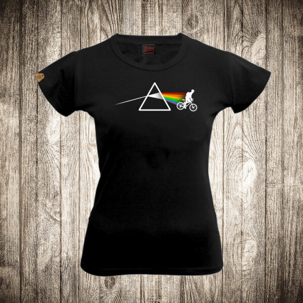 zenska majica boja crna slika pink floyd i biciklista