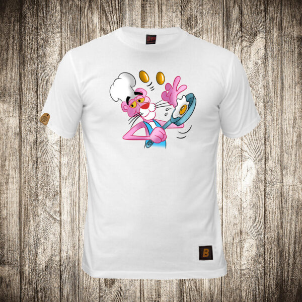 decija majica boja bela slika pink panter sprema dorucak