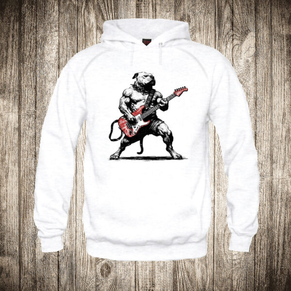 deciji duks boja bela slika pitbul sa gitarom muzika