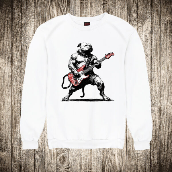 duks bez kapuljace boja bela slika pitbul sa gitarom muzika