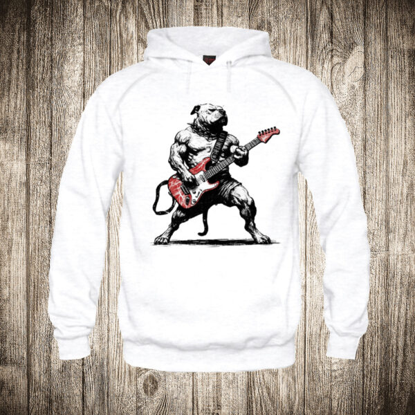 duks sa kapuljacom boja bela slika pitbul sa gitarom muzika
