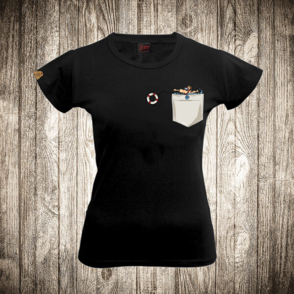 zenska majica boja crna slika plivanje dzepni