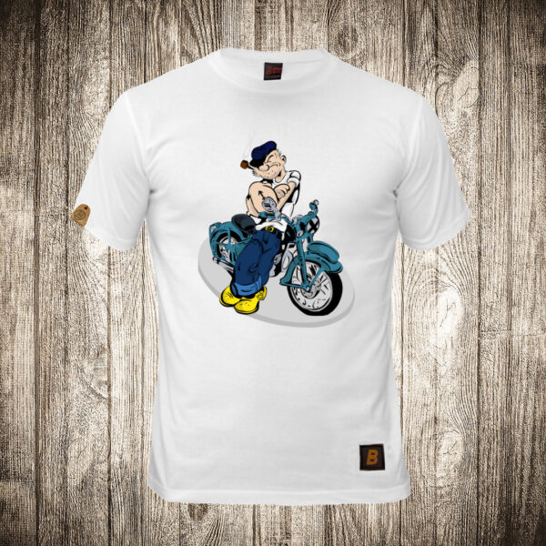 decija majica boja bela slika popaj motorista