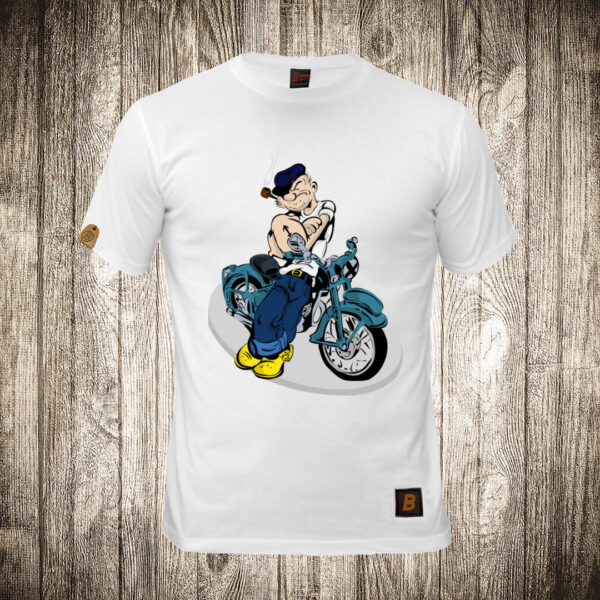 muska majica boja bela slika popaj motorista