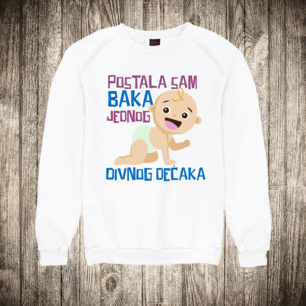 duks bez kapuljace boja bela slika postala sam baka jednog divnog decaka rodjenje deteta