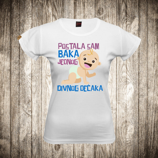 zenska majica boja bela slika postala sam baka jednog divnog decaka rodjenje deteta