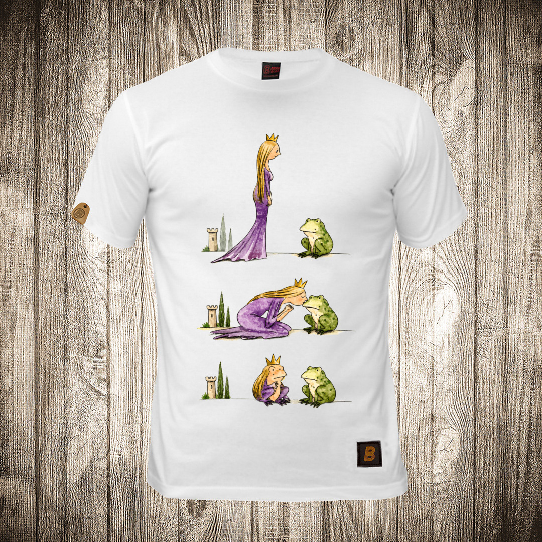 Muška majica bele boje sa motivom Princeza - Poljubac / Žaba muska majica boja bela slika princeza poljubac zaba