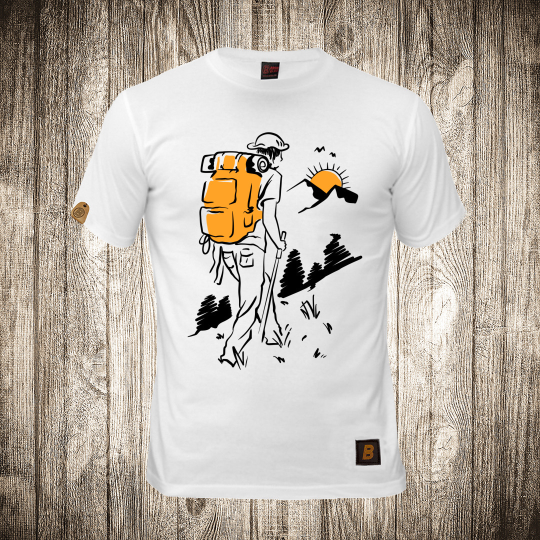 Muška majica bele boje sa motivom Put ka planini - crtež ( Kampovanje ) muska majica boja bela slika put ka planini crtez kampovanje