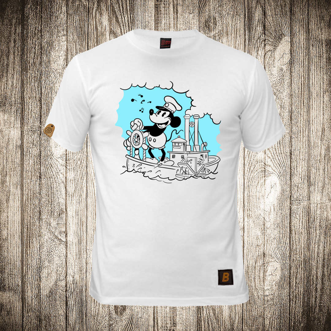 Muška majica bele boje sa motivom Retro Miki Maus na brodu muska majica boja bela slika retro miki maus na brodu