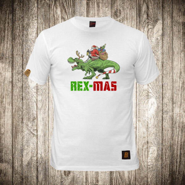 decija majica boja bela slika rex mas t rex dinosaurus i bozic