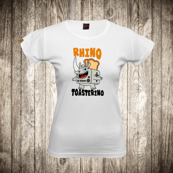 zenska majica boja bela slika rhino toasterino brain rot 1