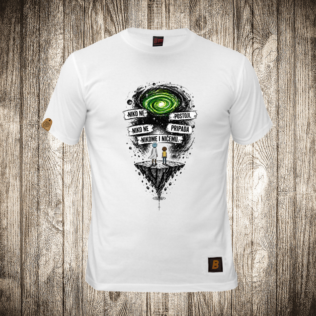 Muška majica bele boje sa motivom Rick and Morty ( Rik i Morti ) Niko ne pripada nikome... muska majica boja bela slika rick and morty rik i morti niko ne pripada nikome