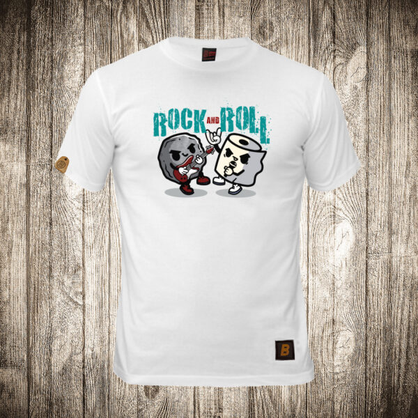 decija majica boja bela slika rock and roll kamen i papir