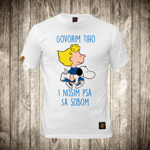 decija majica boja bela slika sally nosim psa sa sobom snupi