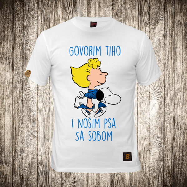 muska majica boja bela slika sally nosim psa sa sobom snupi