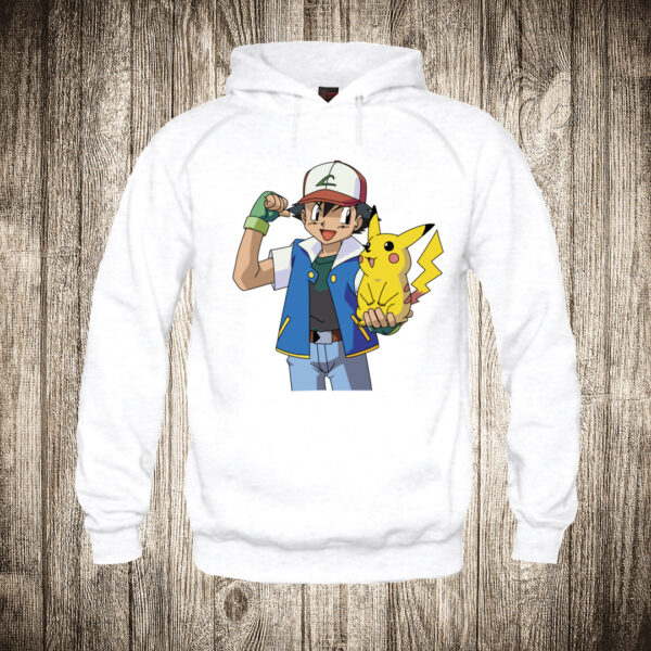 duks sa kapuljacom boja bela slika satoshi es kecum i pikachu pokemon