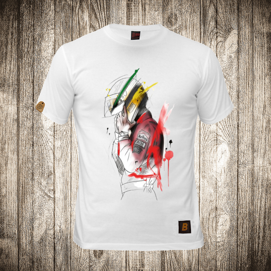 Muška majica bele boje sa motivom Sena ( Formula 1 ) 3 muska majica boja bela slika sena formula 1 3 1