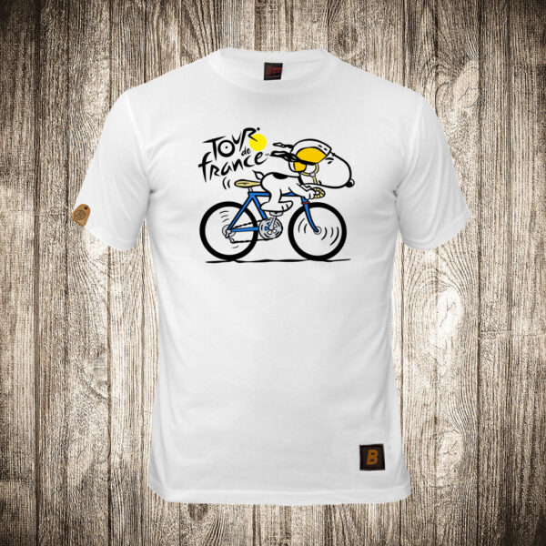decija majica boja bela slika snupi na bicikli tour de france