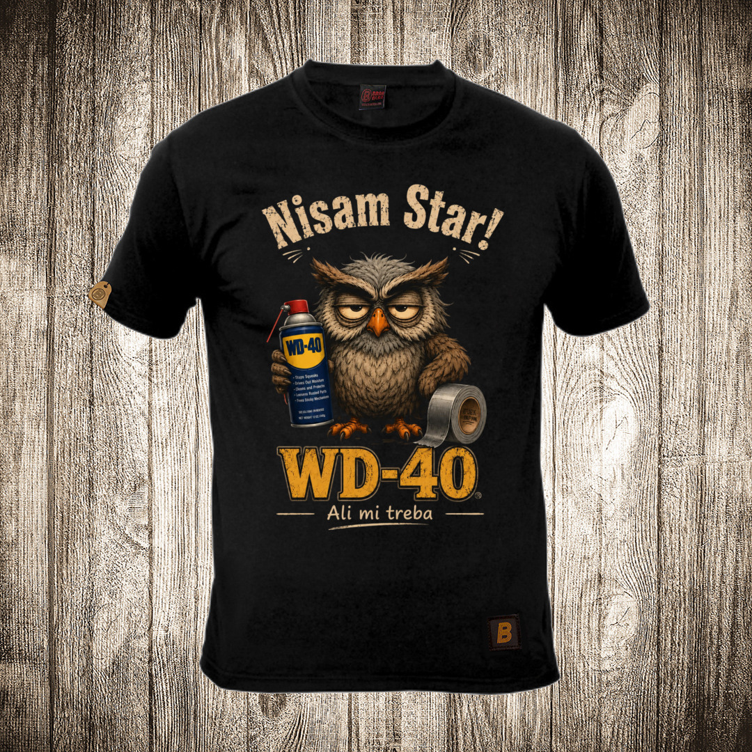 Muška majica crne boje sa motivom Sova / Nisam star ( WD - 40 ) muska majica boja crna slika sova nisam star wd 40