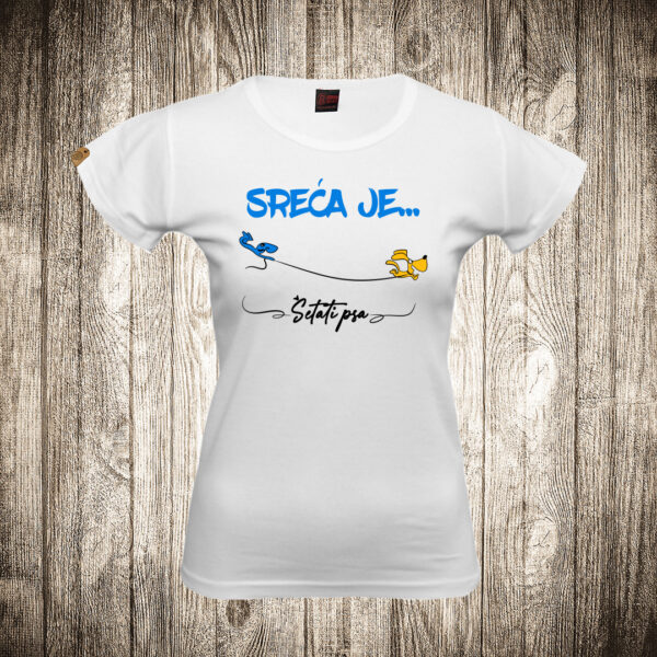 zenska majica boja bela slika sreca jesetati psa