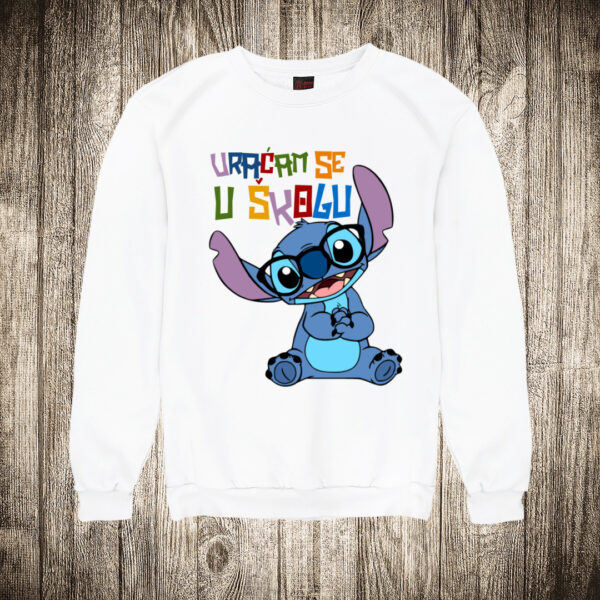 duks bez kapuljace boja bela slika stic stich vracam se u skolu
