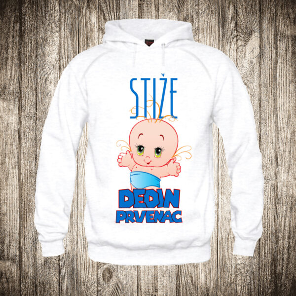 duks sa kapuljacom boja bela slika stize dedin prvenac rodjenje deteta