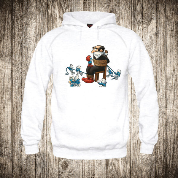 duks sa kapuljacom boja bela slika strumpfovi i gargamel otmica