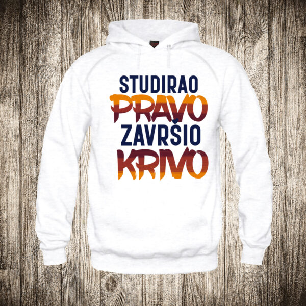 duks sa kapuljacom boja bela slika studirao pravo zavrsio krivo