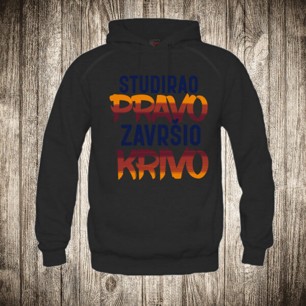 duks sa kapuljacom boja crna slika studirao pravo zavrsio krivo