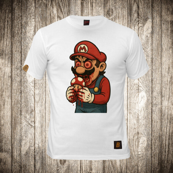 decija majica boja bela slika super mario jede pecurke