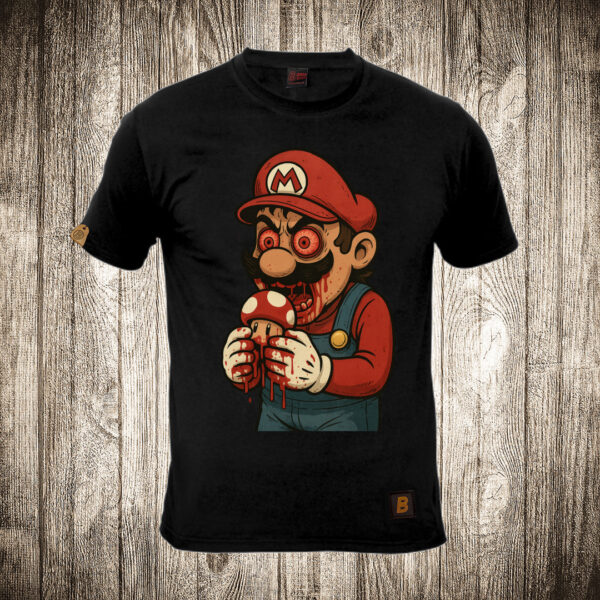muska majica boja crna slika super mario jede pecurke