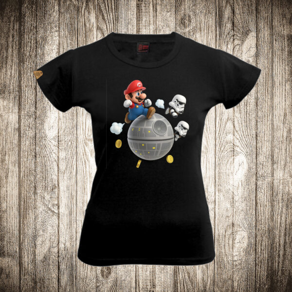 zenska majica boja crna slika super mario star wars edition 1