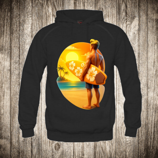 duks sa kapuljacom boja crna slika surfer gleda u talase more plaza