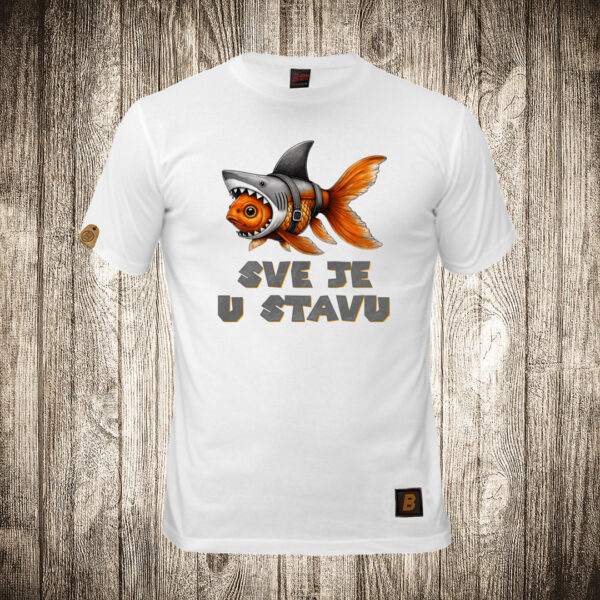 decija majica boja bela slika sve je u stavu ribica ajkula