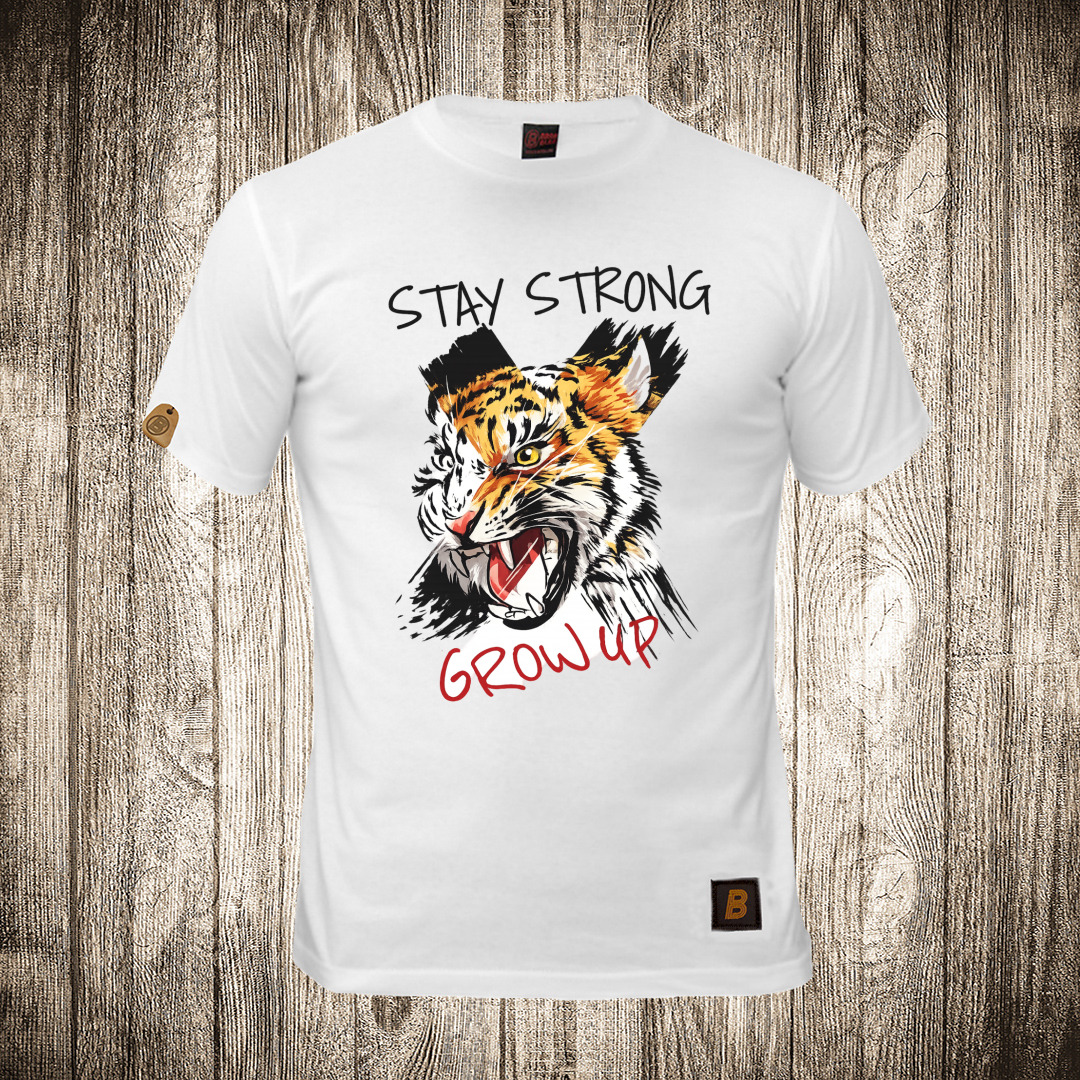 Muška majica bele boje sa motivom Tigar - Stay strong, grow up muska majica boja bela slika tigar stay strong grow up