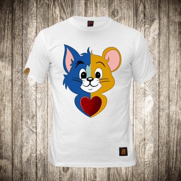 muska majica boja bela slika tom i jerry kao jedno ljubav srce