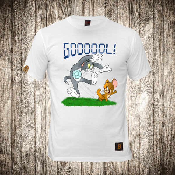 muska majica boja bela slika tom i jerry tom i dzeri fudbal