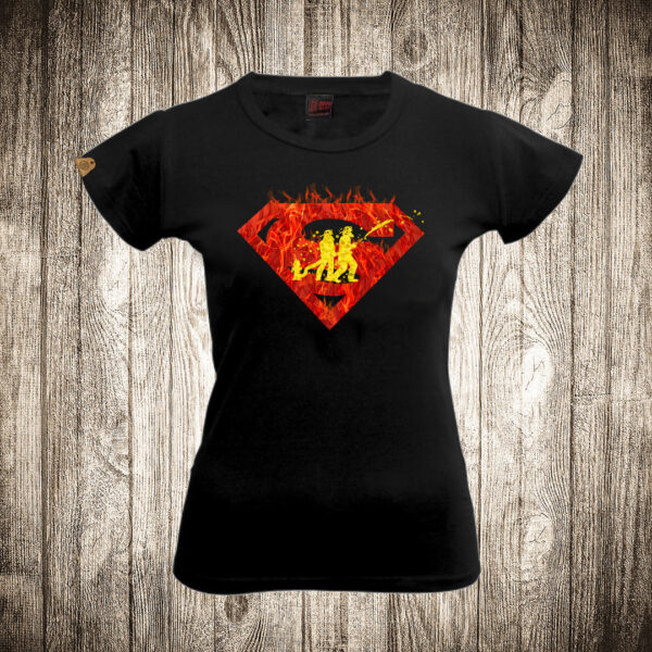 zenska majica boja crna slika vatrogasac supermen