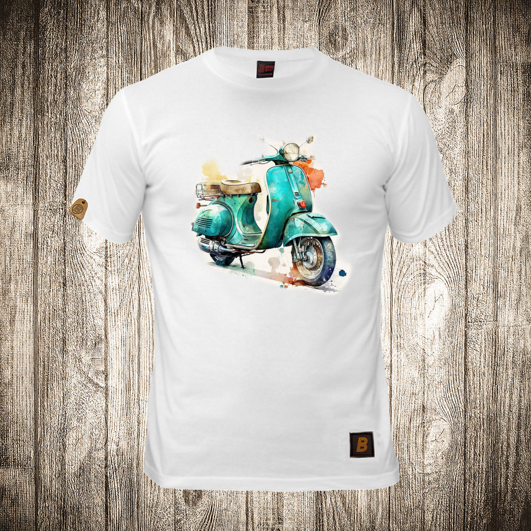 Muška majica bele boje sa motivom Vespa 18 muska majica boja bela slika vespa 18