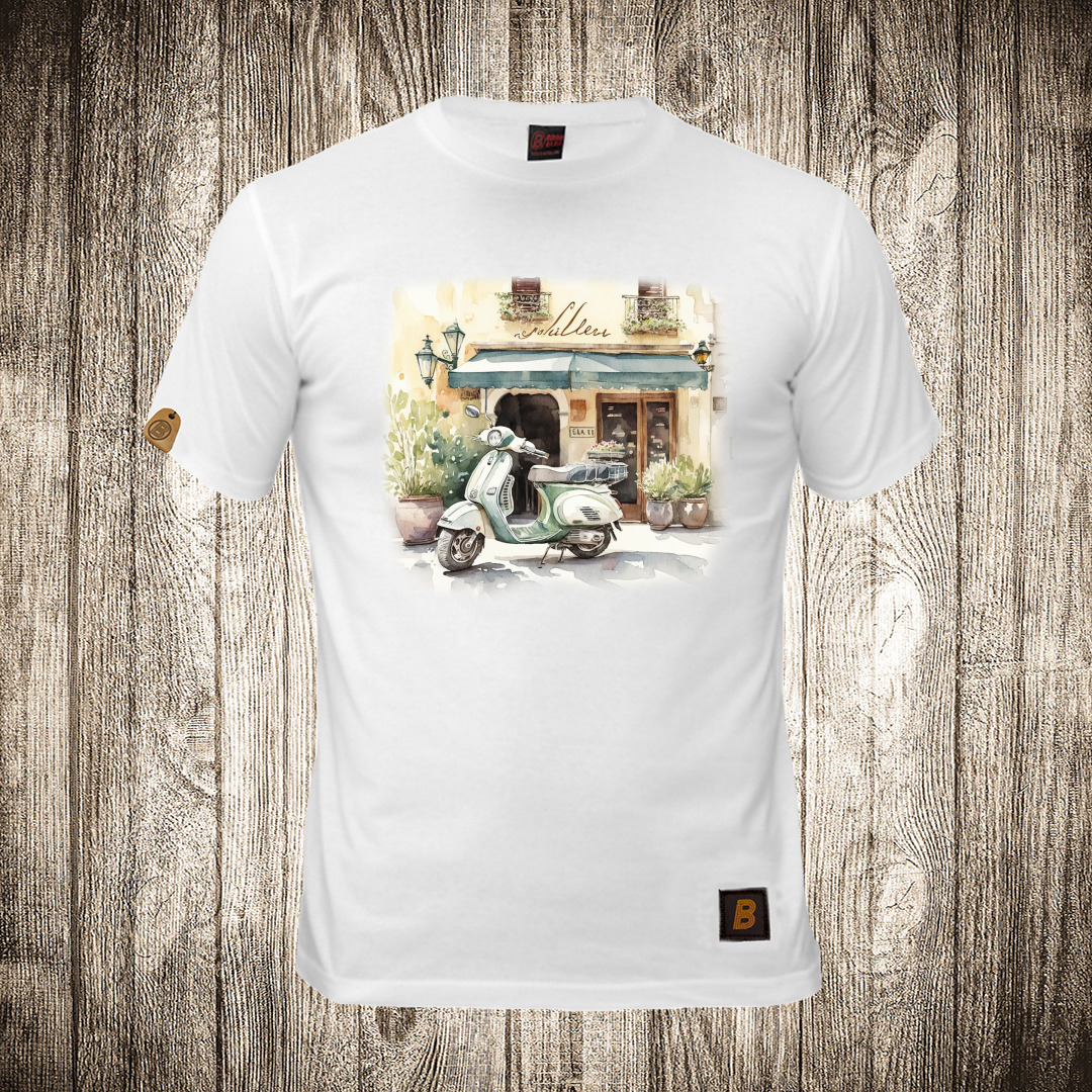 Muška majica bele boje sa motivom Vespa 23 muska majica boja bela slika vespa 23